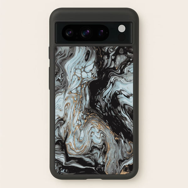 Black And Gold Cloudy Marble  - Marble Phone Case for Google Pixel 8 Pro