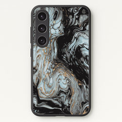 Black And Gold Cloudy Marble  - Marble Phone Case for Galaxy S24 Plus