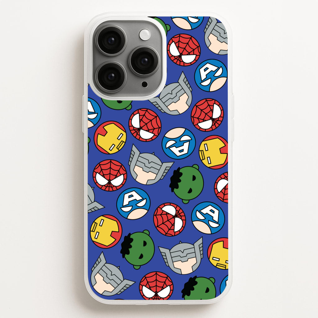 Cute Chibi Heroes Pattern Blue  - Marvel Phone Case for iPhone 16 Pro Max