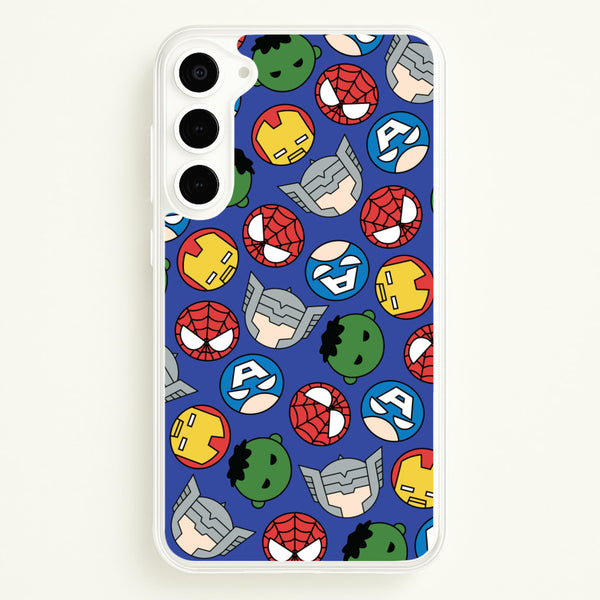 Cute Chibi Heroes Pattern Blue  - Marvel Phone Case for Galaxy S23
