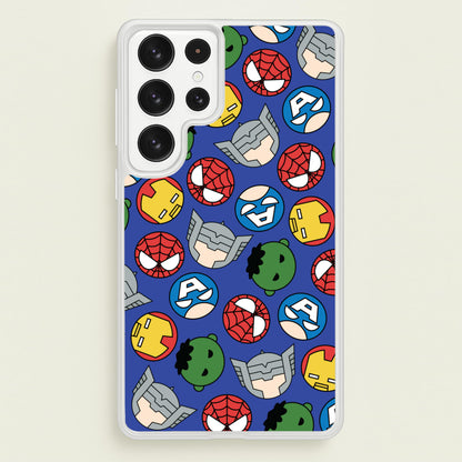Cute Chibi Heroes Pattern Blue  - Marvel Phone Case for Galaxy S22 Ultra