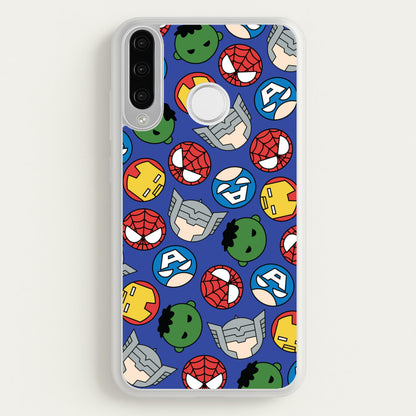 Cute Chibi Heroes Pattern Blue  - Marvel Phone Case for Huawei P30 Lite
