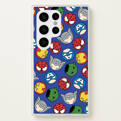 Cute Chibi Heroes Pattern Blue  - Marvel Phone Case for Galaxy S24 Ultra