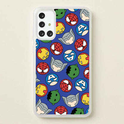 Cute Chibi Heroes Pattern Blue  - Marvel Phone Case for Galaxy A71