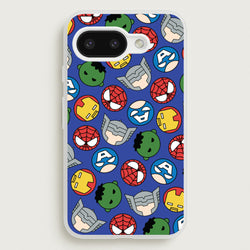 Cute Chibi Heroes Pattern Blue  - Marvel Phone Case for Google Pixel 9a