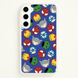 Cute Chibi Heroes Pattern Blue  - Marvel Phone Case for Galaxy S23 Plus