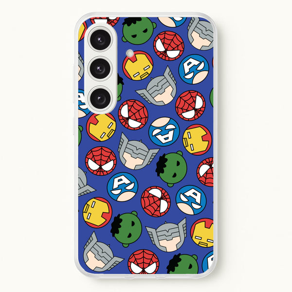 Cute Chibi Heroes Pattern Blue  - Marvel Phone Case for Galaxy S24