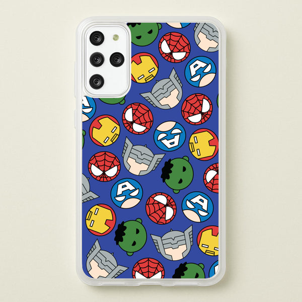 Cute Chibi Heroes Pattern Blue  - Marvel Phone Case for Galaxy S20 Plus