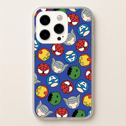 Cute Chibi Heroes Pattern Blue  - Marvel Phone Case for iPhone 14 Pro