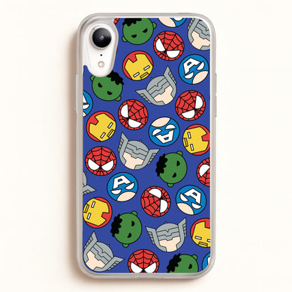 Cute Chibi Heroes Pattern Blue  - Marvel Phone Case for iPhone XR