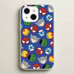 Cute Chibi Heroes Pattern Blue  - Marvel Phone Case for iPhone 14 Plus
