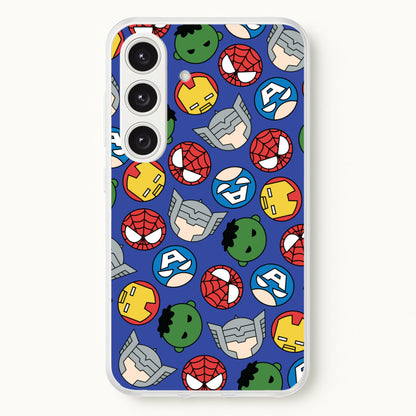 Cute Chibi Heroes Pattern Blue  - Marvel Phone Case for Galaxy S25 Plus