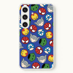 Cute Chibi Heroes Pattern Blue  - Marvel Phone Case for Galaxy S24FE