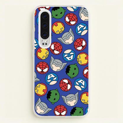 Cute Chibi Heroes Pattern Blue  - Marvel Phone Case for Huawei P30
