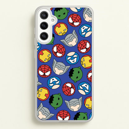 Cute Chibi Heroes Pattern Blue  - Marvel Phone Case for Galaxy A34