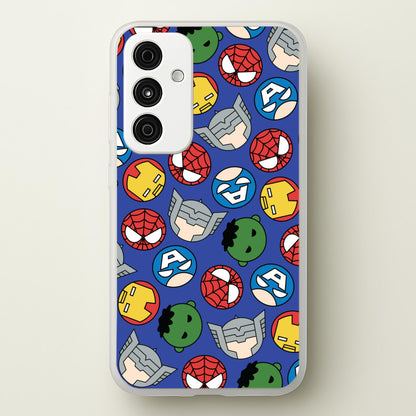 Cute Chibi Heroes Pattern Blue  - Marvel Phone Case for Galaxy A15