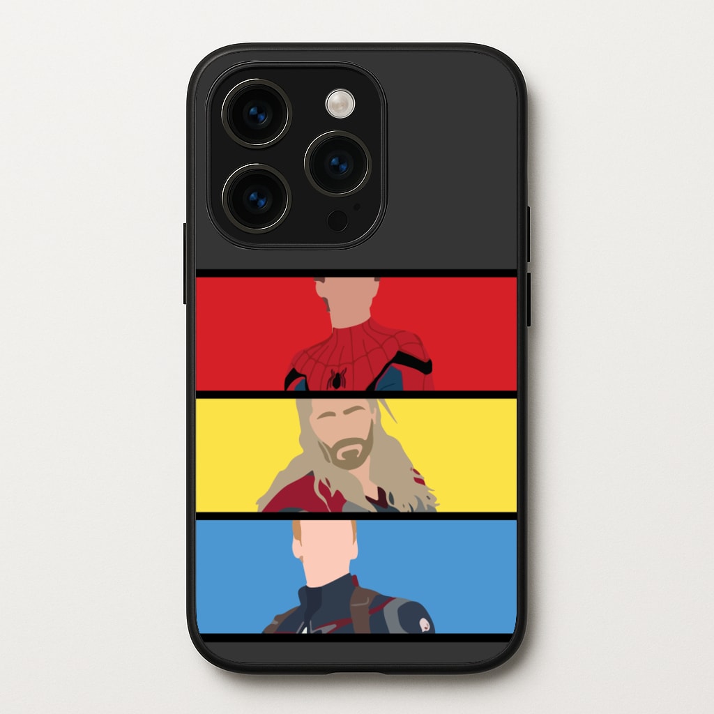 Superhero Team Red, Yellow And Blue  - Marvel Phone Case for iPhone 15 Pro Max
