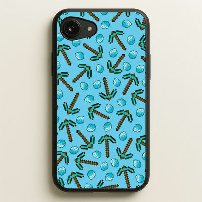 Diamond Axe Pattern  - Minecraft Phone Case for iPhone 16e