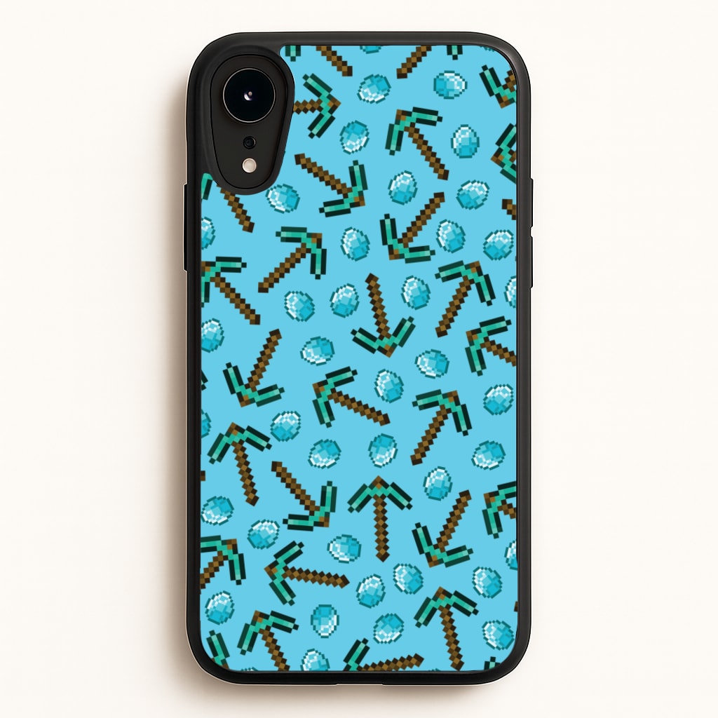 Diamond Axe Pattern  - Minecraft Phone Case for iPhone XR