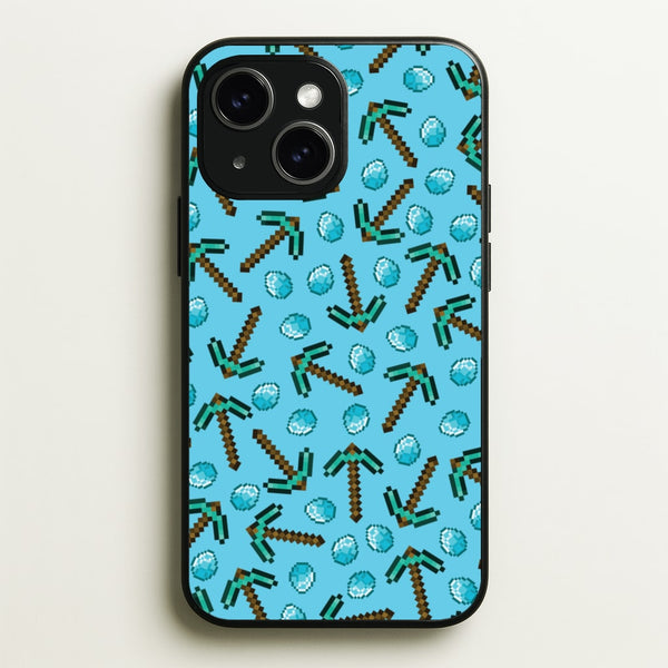 Diamond Axe Pattern  - Minecraft Phone Case for iPhone 15 Plus