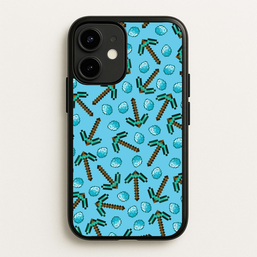 Diamond Axe Pattern  - Minecraft Phone Case for iPhone 12 Mini