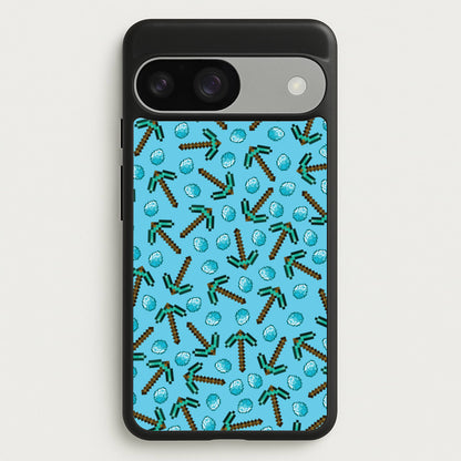 Diamond Axe Pattern  - Minecraft Phone Case for Google Pixel 9 / 9 Pro