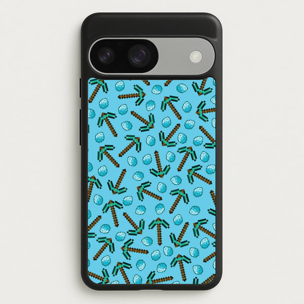 Diamond Axe Pattern  - Minecraft Phone Case for Google Pixel 9 / 9 Pro