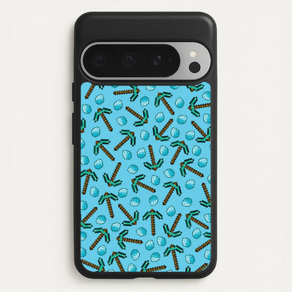Diamond Axe Pattern  - Minecraft Phone Case for Google Pixel 9 Pro XL
