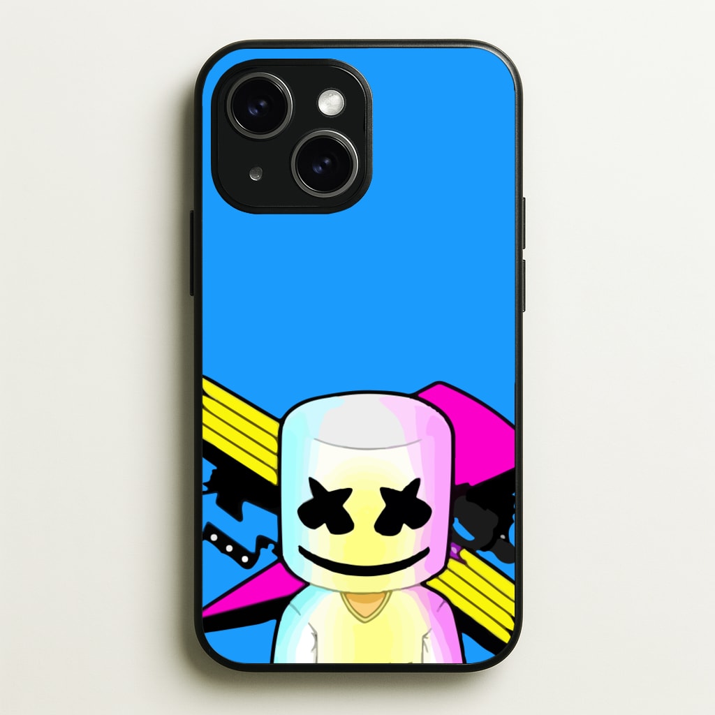 Neon Logo White Helmet DJ  - Marshmello Phone Case for iPhone 15 Plus