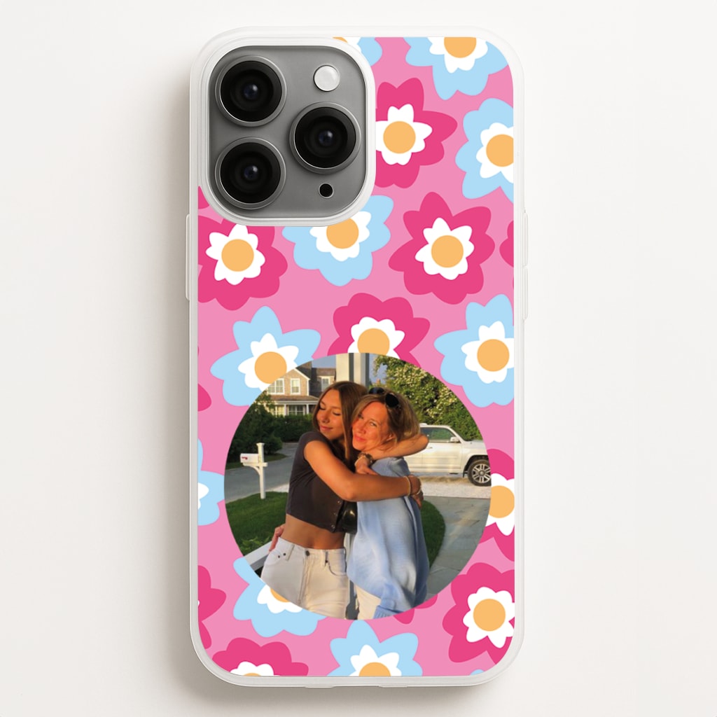 Pink And Blue Flower Pattern - Personalised Mother's Day Phone Case