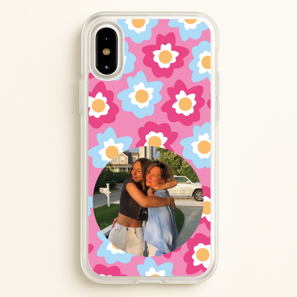 Pink And Blue Flower Pattern - Personalised Mother's Day  - Mother's Day Phone Case for iPhone X / XS