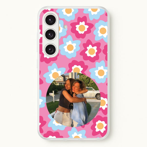 Pink And Blue Flower Pattern - Personalised Mother's Day  - Mother's Day Phone Case for Galaxy S24