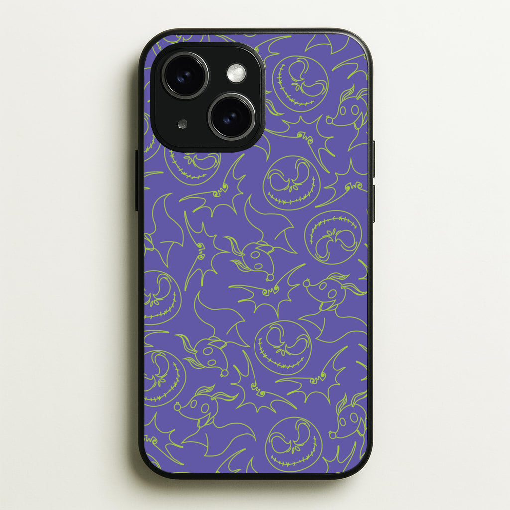 Purple And Green Pattern  - Nightmare Before Christmas Phone Case for iPhone 15