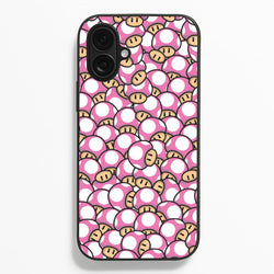 Mushroom Pattern - Pink  - The Super Mario Bros Phone Case for iPhone 16 Plus