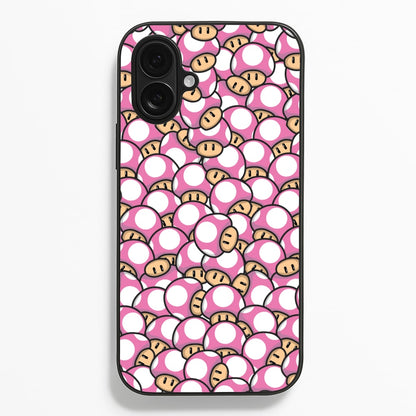 Mushroom Pattern - Pink  - The Super Mario Bros Phone Case for iPhone 16 Plus