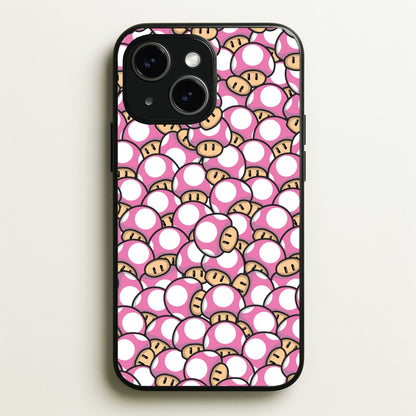Mushroom Pattern - Pink  - The Super Mario Bros Phone Case for iPhone 15 Plus