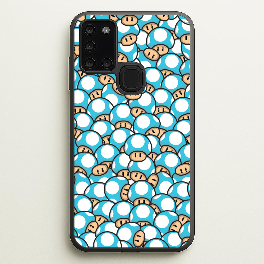 Mushroom Pattern - Light Blue  - The Super Mario Bros Phone Case for Galaxy A21s