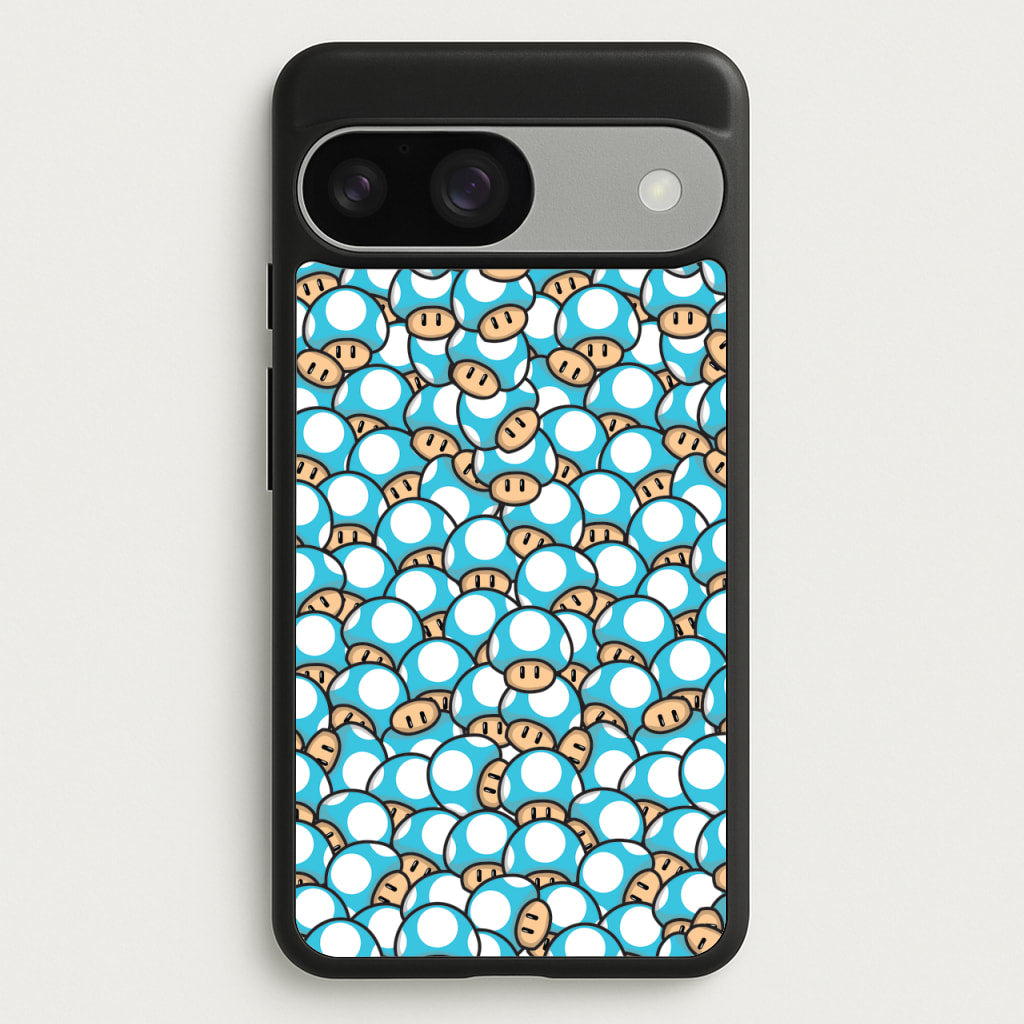 Mushroom Pattern - Light Blue  - The Super Mario Bros Phone Case for Google Pixel 9 / 9 Pro
