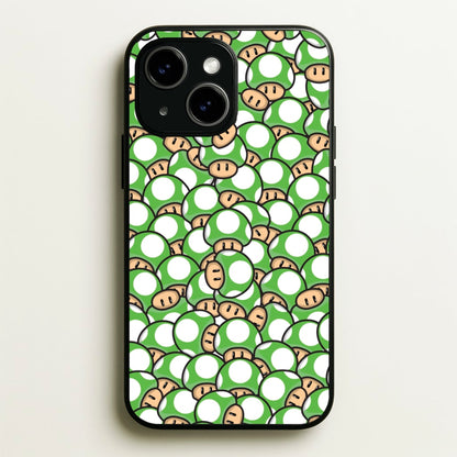 Mushroom Pattern - Green  - The Super Mario Bros Phone Case for iPhone 15 Plus