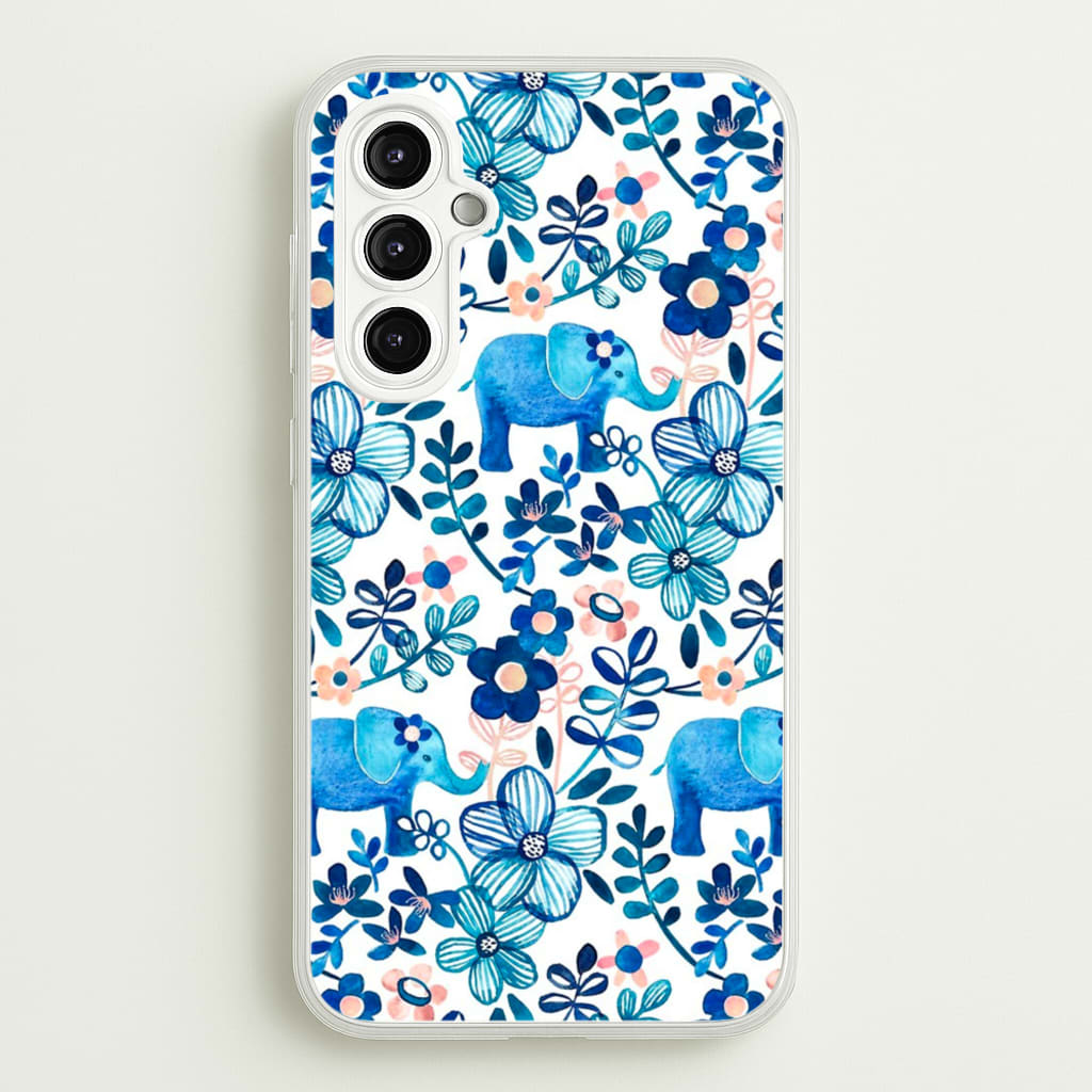 Elephant and Floral Pattern  - Flamingos Phone Case for Galaxy A14