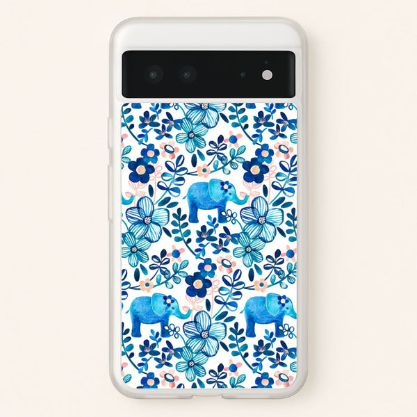 Elephant and Floral Pattern  - Flamingos Phone Case for Google Pixel 6
