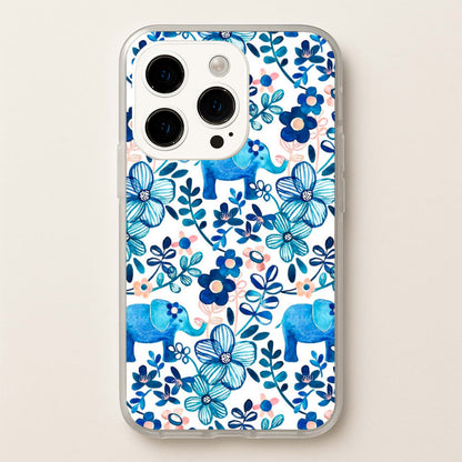 Elephant and Floral Pattern  - Flamingos Phone Case for iPhone 15 Pro