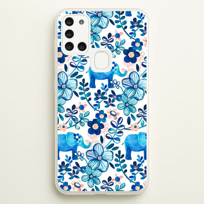 Elephant and Floral Pattern  - Flamingos Phone Case for Galaxy A21s