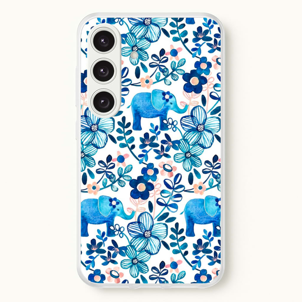 Elephant and Floral Pattern  - Flamingos Phone Case for Galaxy S24