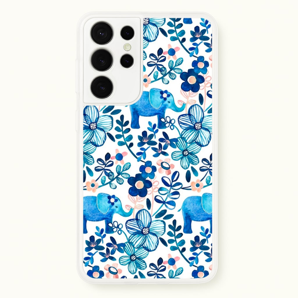 Elephant and Floral Pattern  - Flamingos Phone Case for Galaxy S21 Ultra