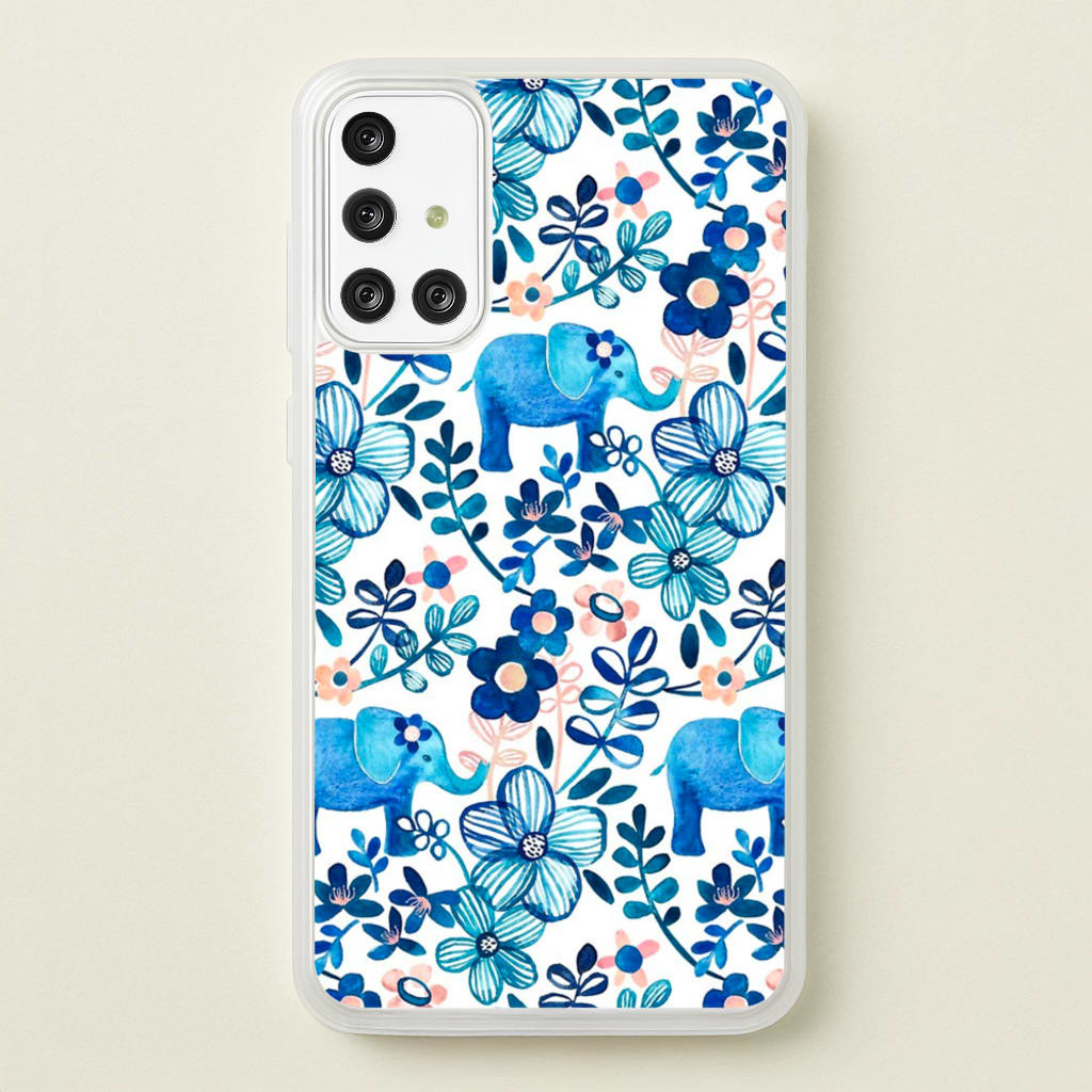 Elephant and Floral Pattern  - Flamingos Phone Case for Galaxy A71