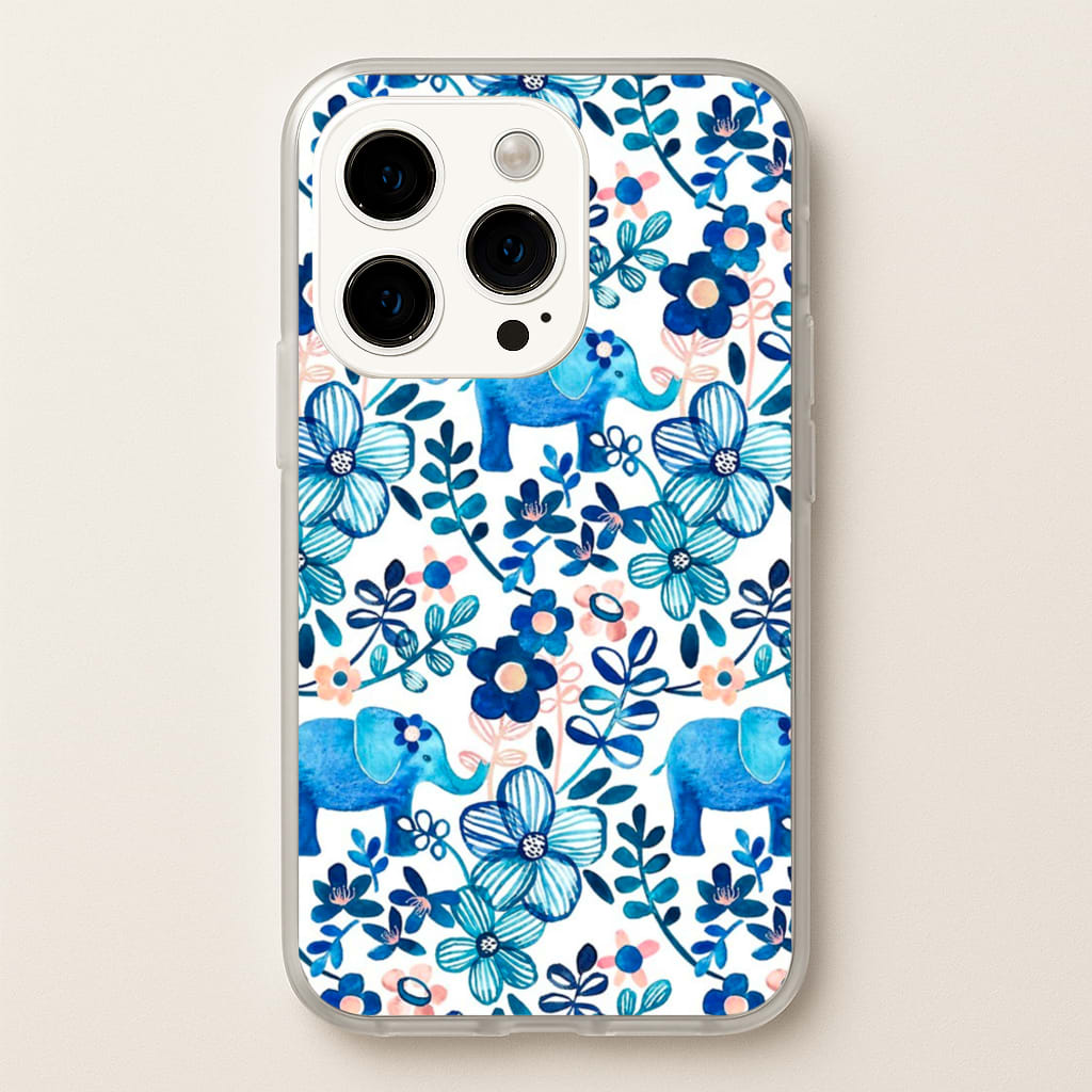 Elephant and Floral Pattern  - Flamingos Phone Case for iPhone 14 Pro