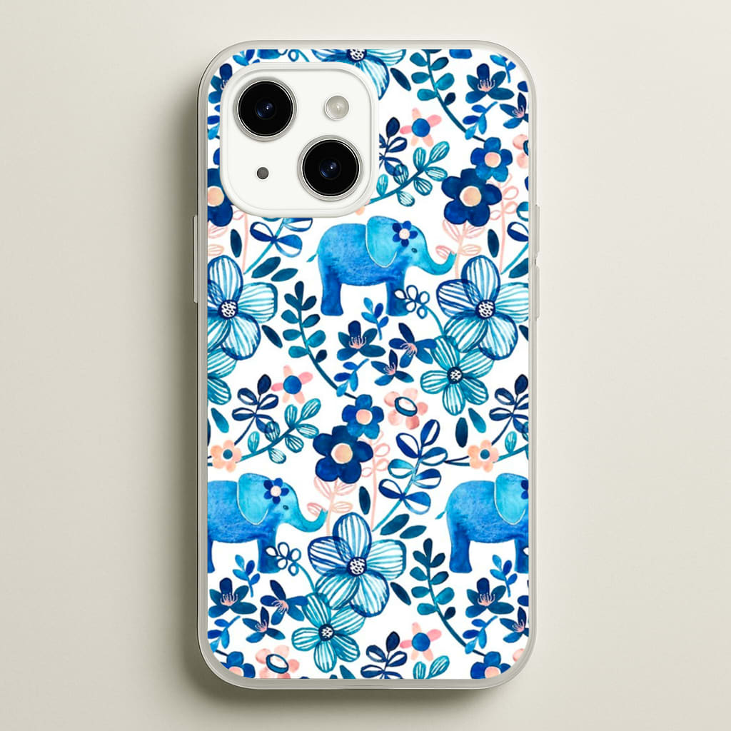 Elephant and Floral Pattern  - Flamingos Phone Case for iPhone 15