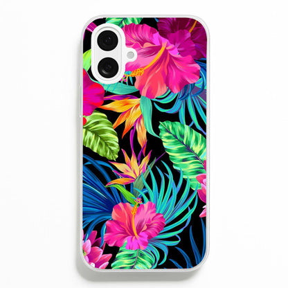 Colourful Hibiscus Pattern  -  Phone Case for iPhone 16 Plus