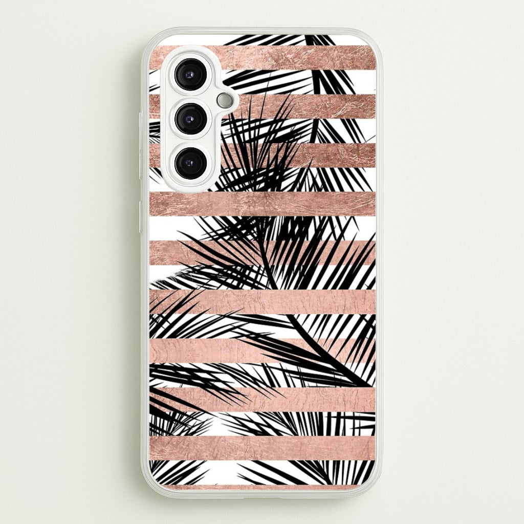Rose Gold Tropical Palm Leaf Pattern  -  Phone Case for Galaxy A14